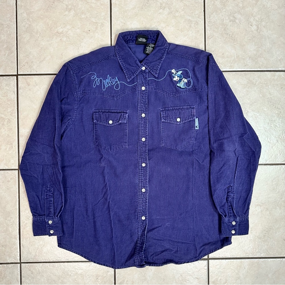 Vintage Disney Mickey Mouse Men’s Small Long Sleeve Corduroy Button Up Shirt